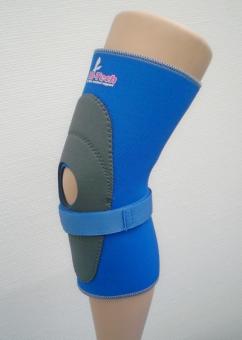 Kniebandage mit Patella-Aussparung, integrierter Pelotte und Patella-Sehnenband 